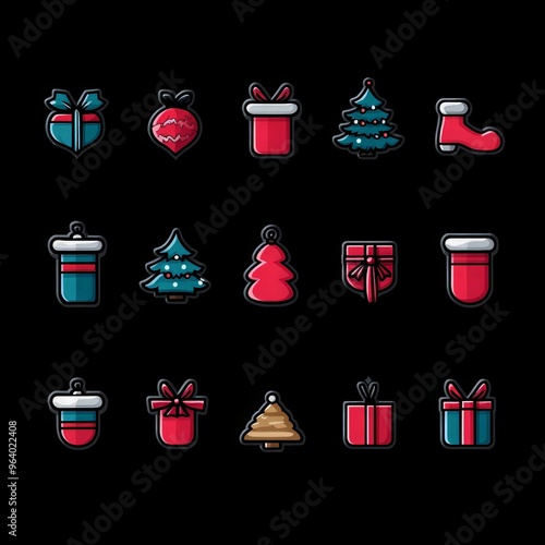Set of minimalistic geometric Christmas elements in flat and linear style. Abstract Xmas decoration. Vector illustration. ai generated