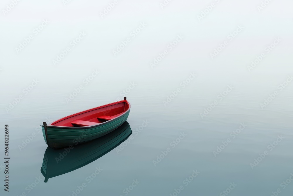 A solitary boat floats peacefully on calm water, reflecting tranquility and serenity in this serene landscape. A solitary boat floats peacefully on calm water, reflecting tranquility and serenity in this serene landscape.