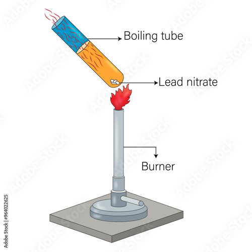 Heating Lead Nitrate Powder in a Boiling Test Tube: A Vector Illustration Showing the Production of Brown Fumes (Nitrogen Dioxide) Upon Thermal Decomposition