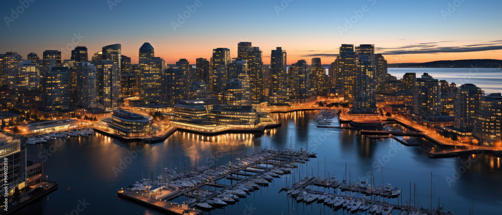 Naklejka premium Twilight Marina Cityscape Panorama