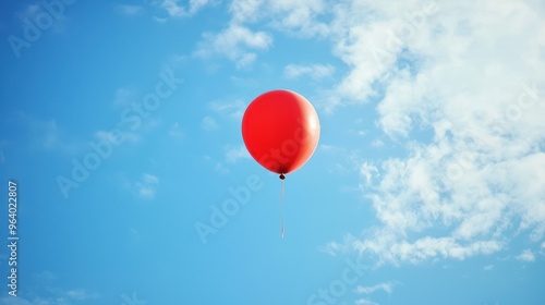 A balloon floating up into the sky on a calm, serene day