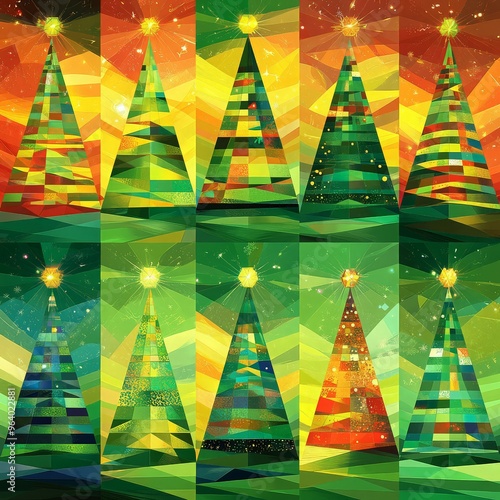 Set of minimalistic geometric Christmas elements in flat and linear style. Abstract Xmas decoration. Vector illustration. ai generated