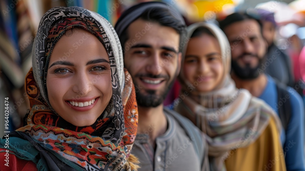 A multicultural group, including Middle Eastern, Asian, and European individuals, attend a cultural festival together A multicultural group, including Middle Eastern, Asian, and European individuals, attend a cultural festival together
