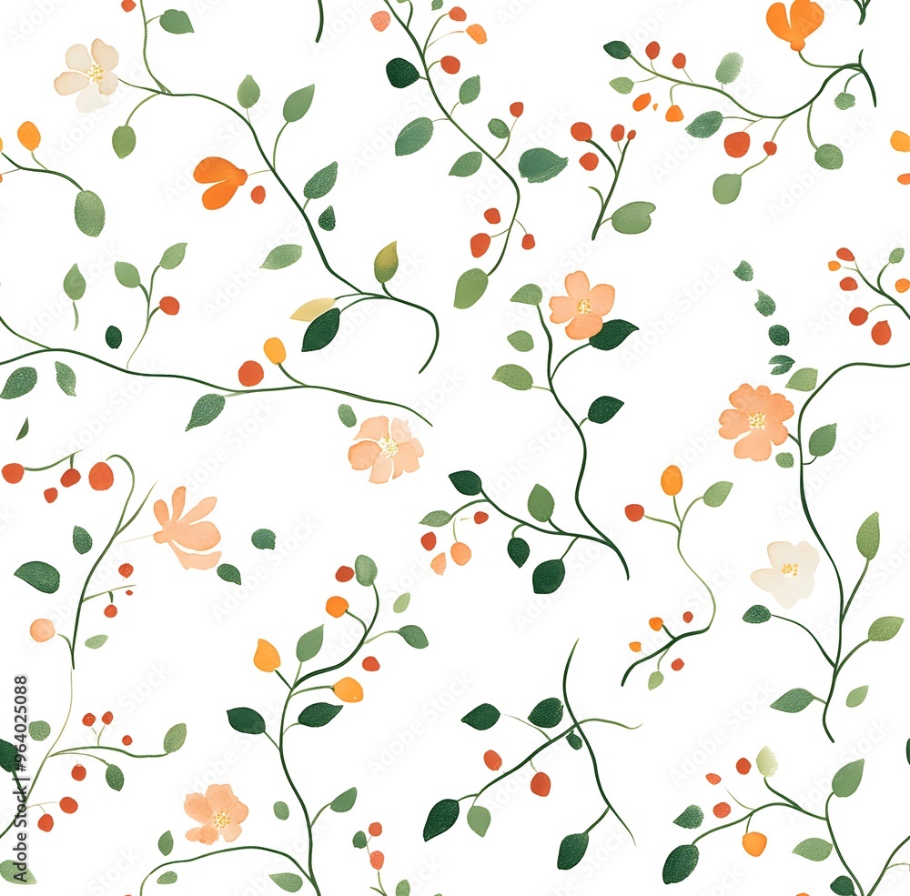 A whimsical pattern of tiny wildflowers and plants A whimsical pattern of tiny wildflowers and plants