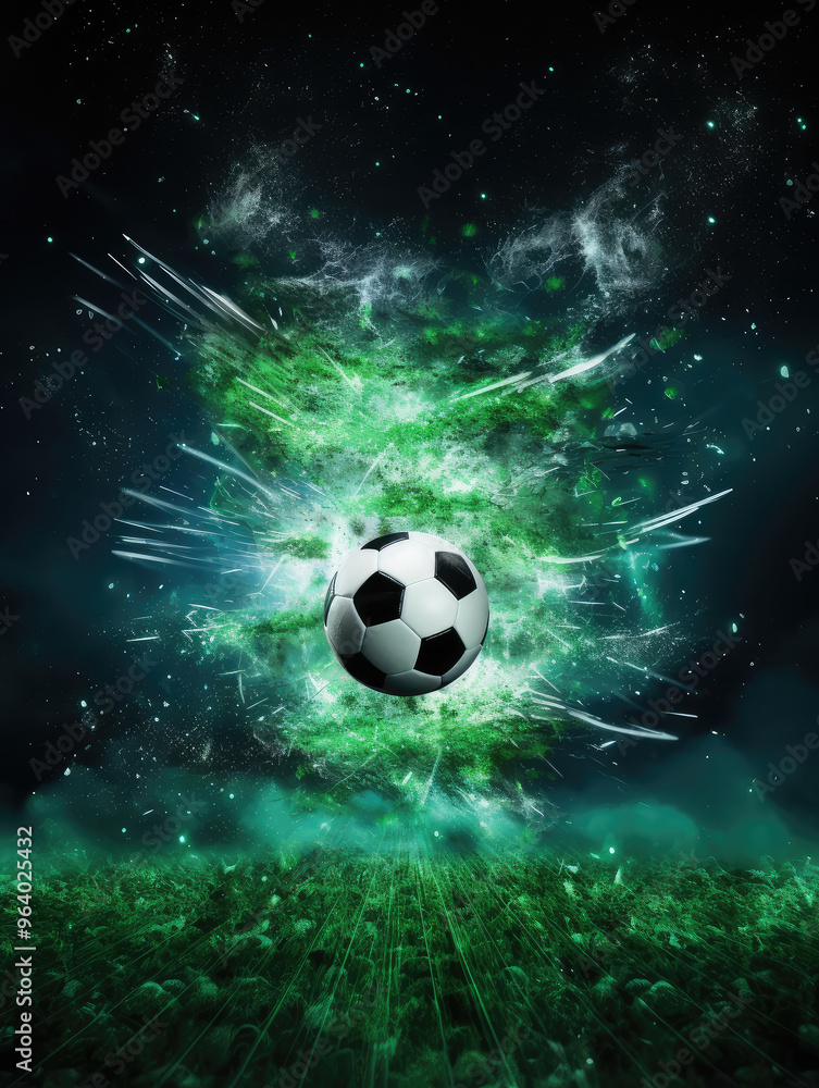 Fototapeta premium Cosmic Energy Soccer Ball Explosion