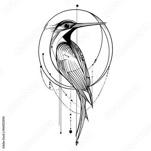 Wallpaper Mural Stylized illustration of a bird featuring intricate line work and geometric shapes, perfect for artistic and modern projects. Torontodigital.ca