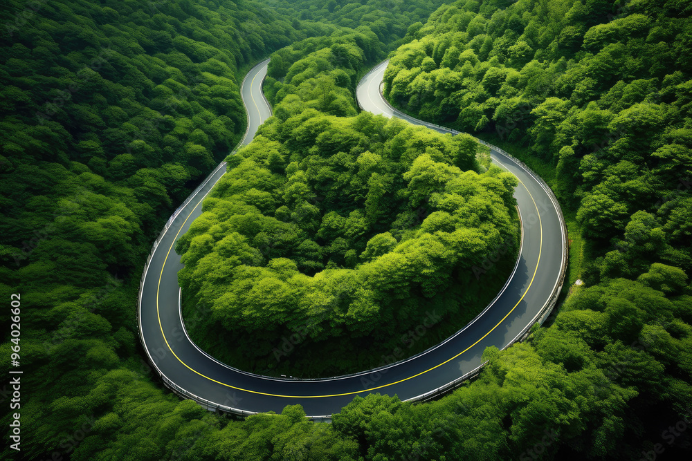 Fototapeta premium Serpentine Road Encircled by Vibrant Greenery