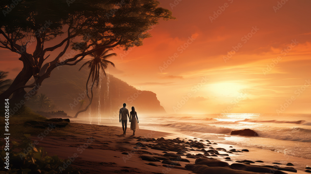 Romantic Sunset Stroll on a Secluded Beach Romantic Sunset Stroll on a Secluded Beach