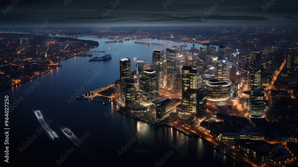 Fototapeta premium Dazzling Urban Nightscape: City's Aerial Panorama