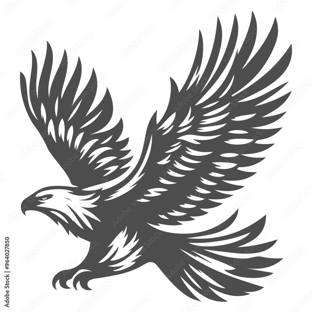 Fototapeta premium A vector silhouette drawing of an eagle on white background