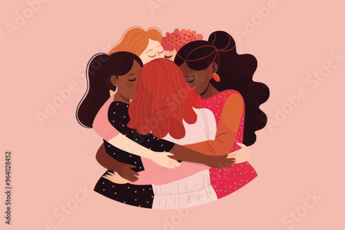 Diverse women group hug