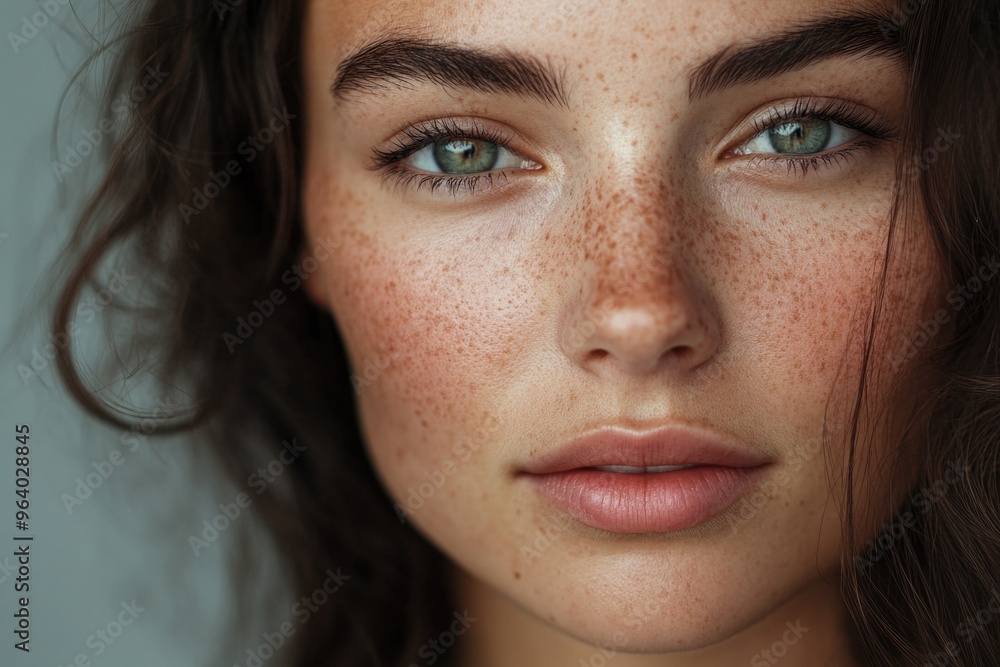 A woman with green eyes and a greenish tint to her skin A woman with green eyes and a greenish tint to her skin