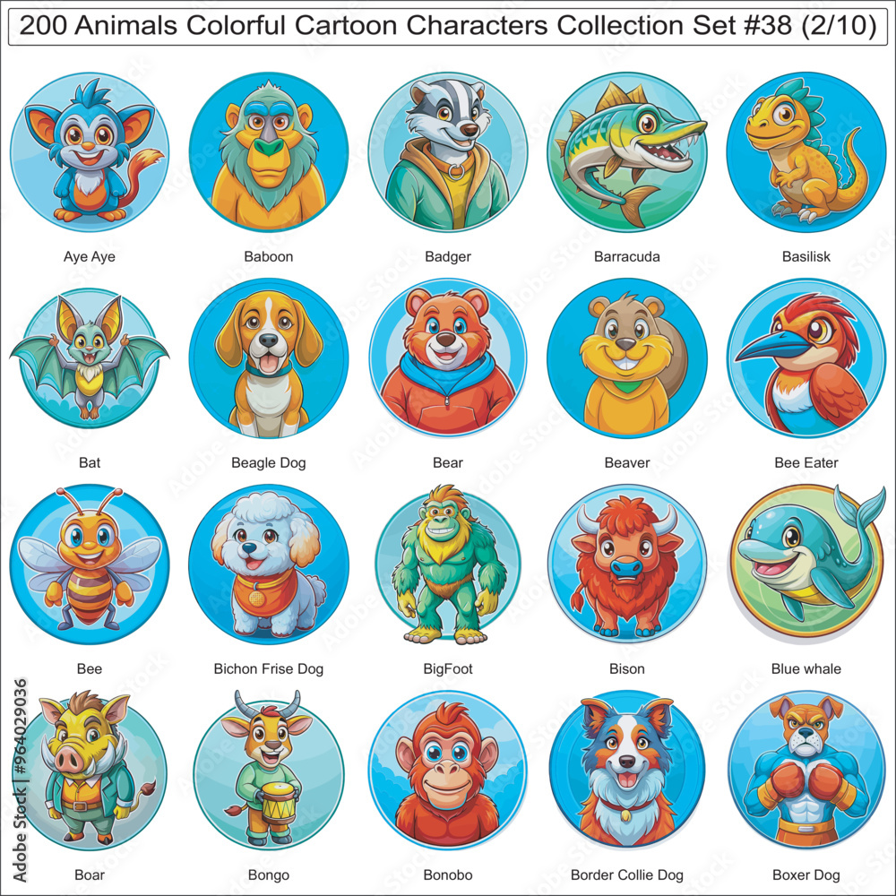 Animals Colorful Cartoon Characters Collection Set of 200 Isolated Animals Part 2 Animals Colorful Cartoon Characters Collection Set of 200 Isolated Animals Part 2
