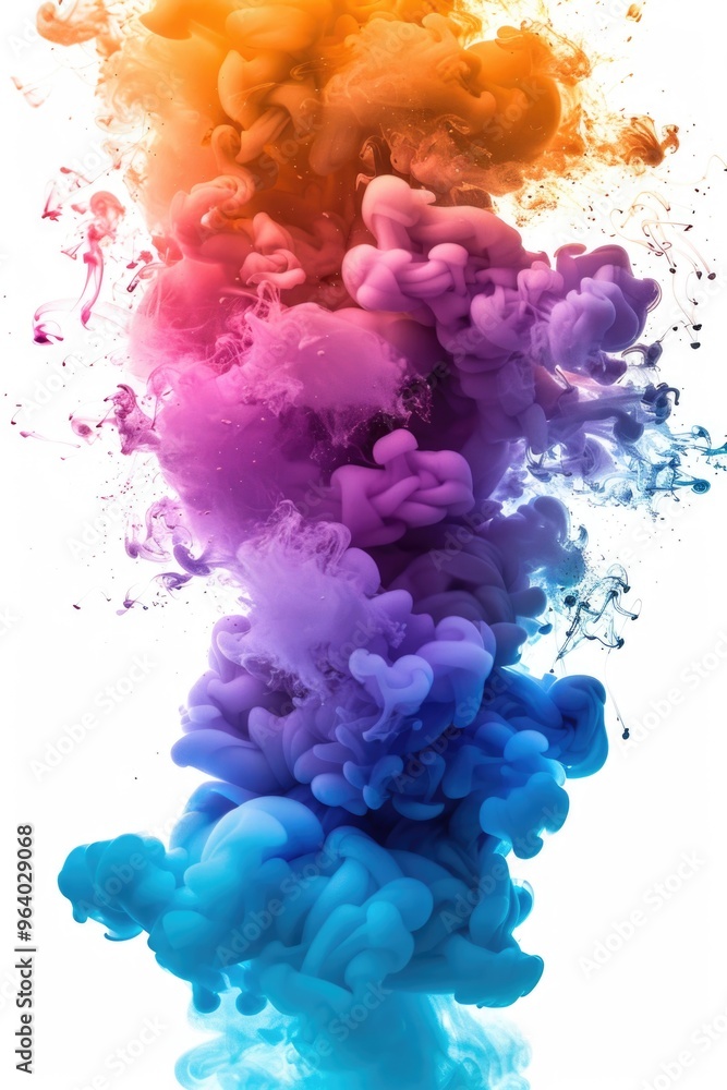 A colorful smoke trail with a white background. The smoke is a mix of blue, purple, and pink A colorful smoke trail with a white background. The smoke is a mix of blue, purple, and pink