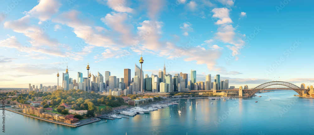 Fototapeta premium Majestic Sydney Skyline at Golden Hour Panorama
