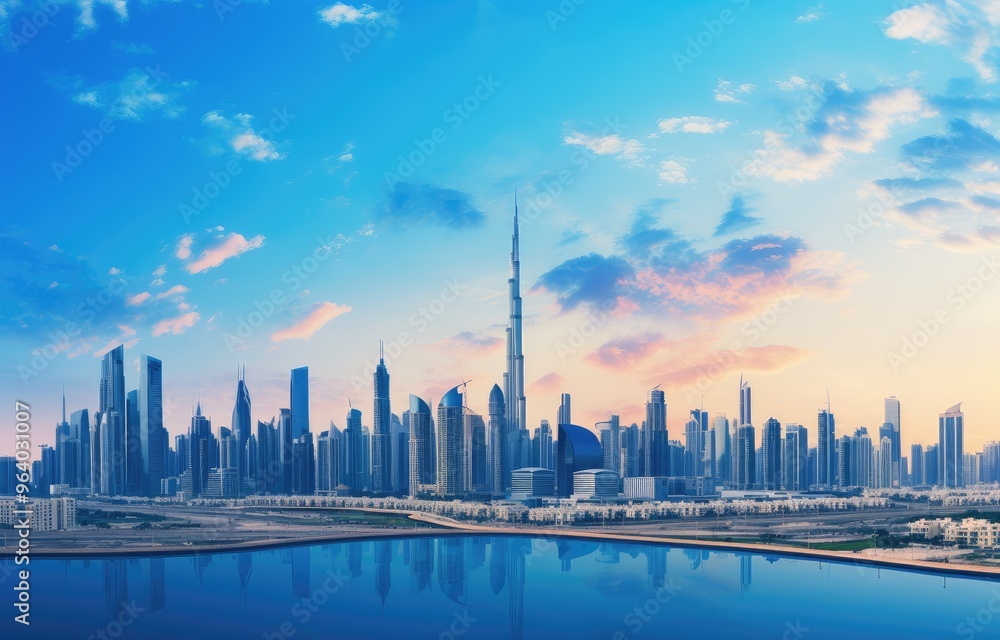 Stunning Modern City Skyline at Sunset Stunning Modern City Skyline at Sunset