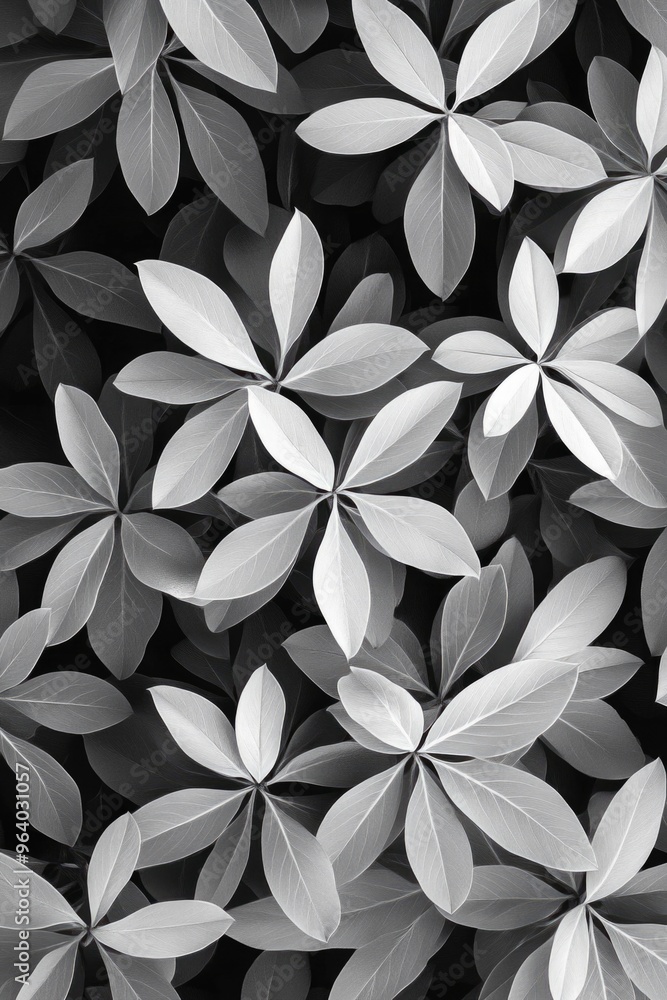 A close up of a bunch of leaves with a black and white filter. The leaves are all different sizes and shapes, but they all have a similar texture. The image has a calming and peaceful mood A close up of a bunch of leaves with a black and white filter. The leaves are all different sizes and shapes, but they all have a similar texture. The image has a calming and peaceful mood