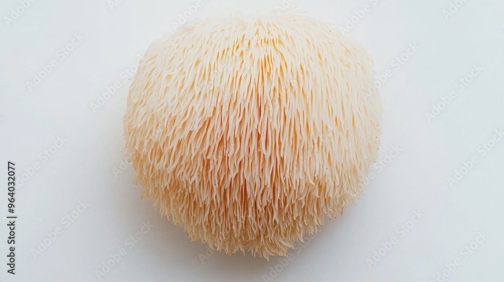 A large white mushroom with a white stem. The mushroom is very large and has a lot of white hair on it A large white mushroom with a white stem. The mushroom is very large and has a lot of white hair on it