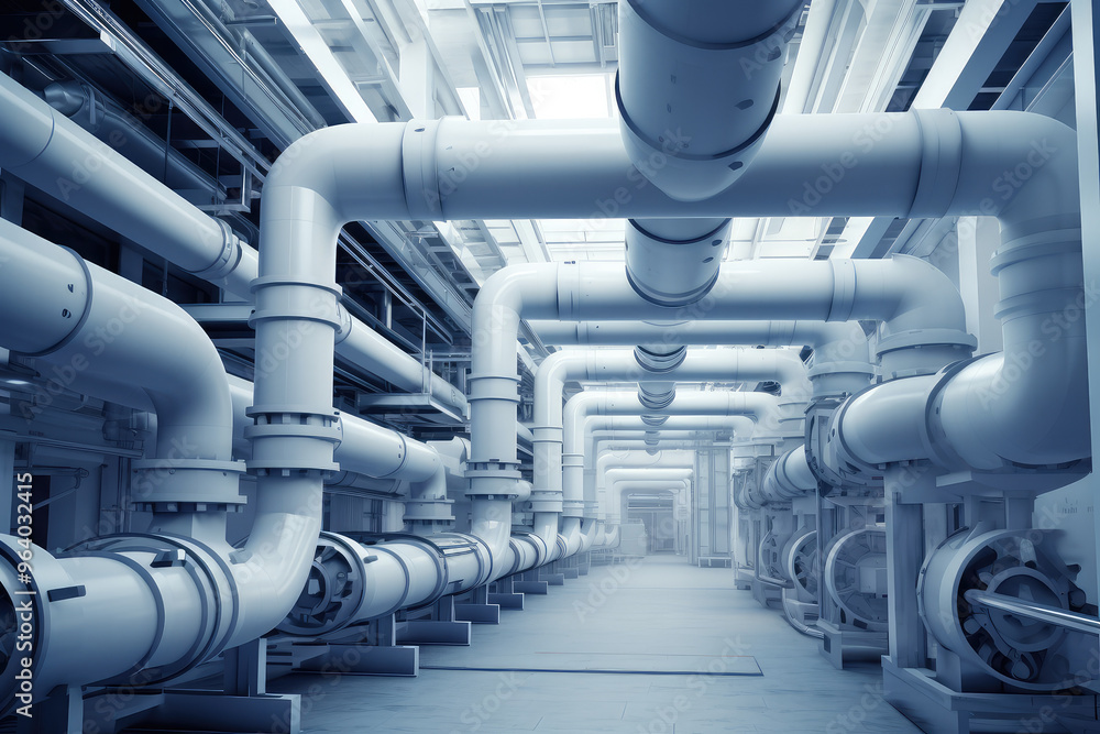 Intricate Network of Industrial Pipes in Factory Intricate Network of Industrial Pipes in Factory