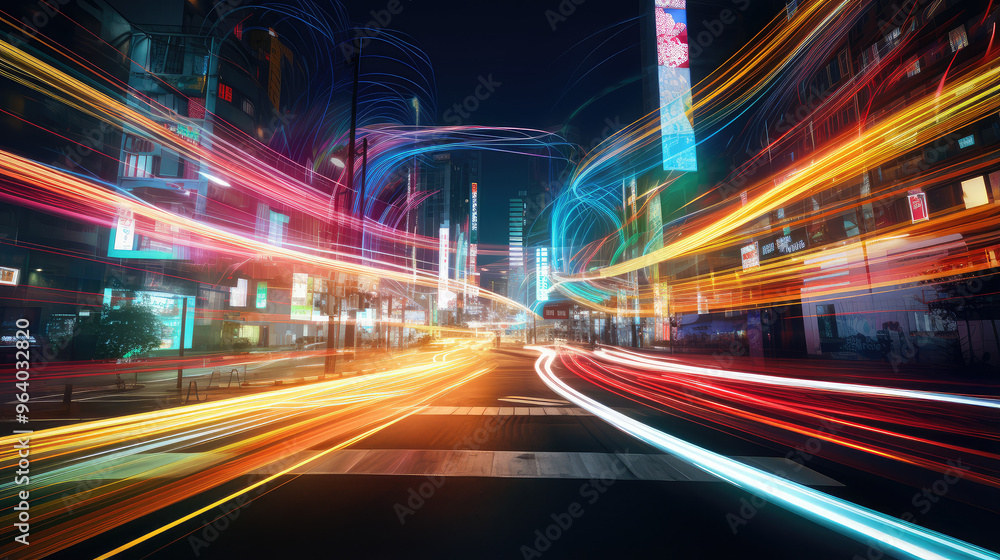 Dynamic City Nightscape with Vibrant Light Trails Dynamic City Nightscape with Vibrant Light Trails