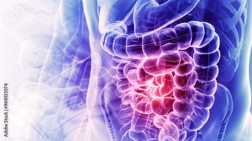 A detailed look at appendicitis showing the affected area. The appendix appears inflamed and swollen. There might be signs of pain and discomfort around the abdominal region. The body's natural respon photo