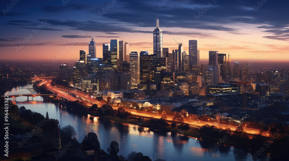 Obraz premium Vibrant City Skyline at Sunset