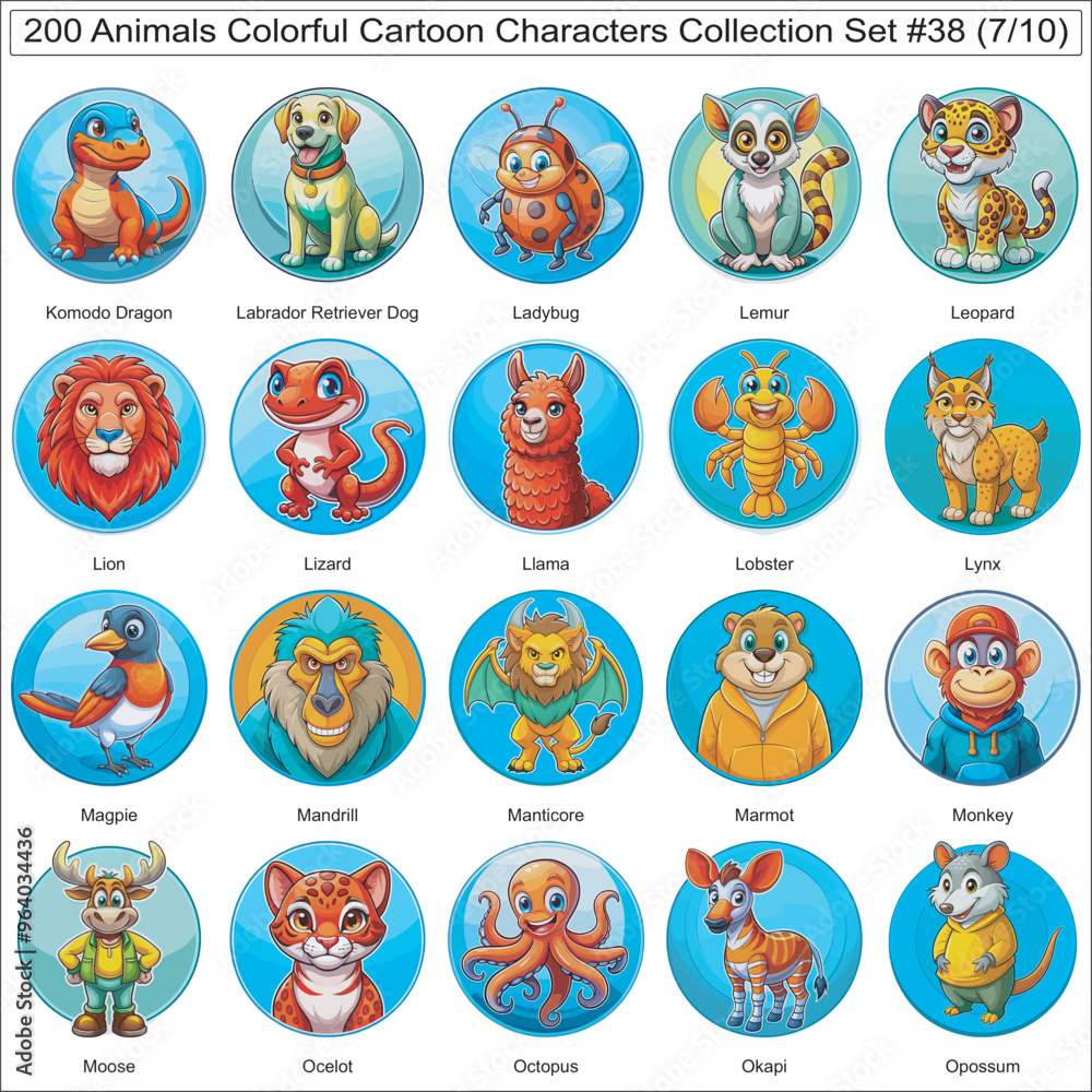 Animals Colorful Cartoon Characters Collection Set of 200 Isolated Animals Part 7 Animals Colorful Cartoon Characters Collection Set of 200 Isolated Animals Part 7
