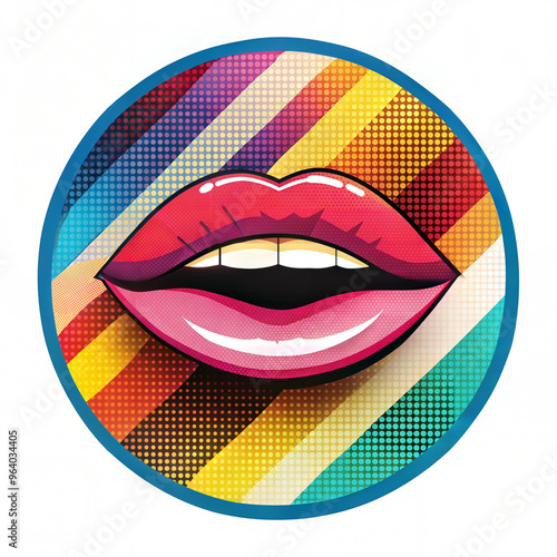 Wallpaper Mural Pop art lips on striped colorful circle, 1950s style t-shirt print Torontodigital.ca