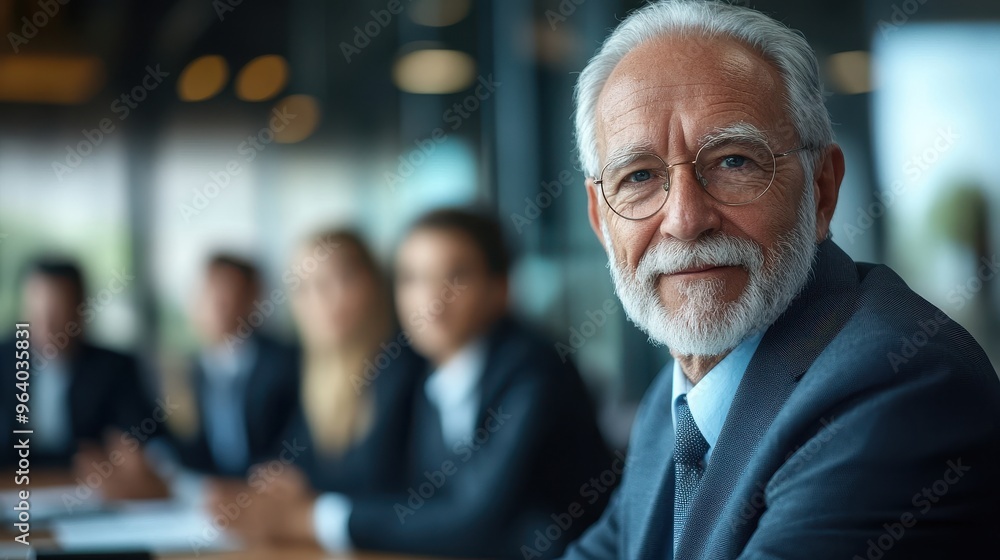 Experienced Elderly Man Leading Young Professionals in a Boardroom Meeting, Symbolizing Leadership and Mentorship in the Workplace Experienced Elderly Man Leading Young Professionals in a Boardroom Meeting, Symbolizing Leadership and Mentorship in the Workplace