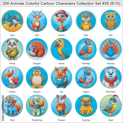 Animals Colorful Cartoon Characters Collection Set of 200 Isolated Animals Part 8