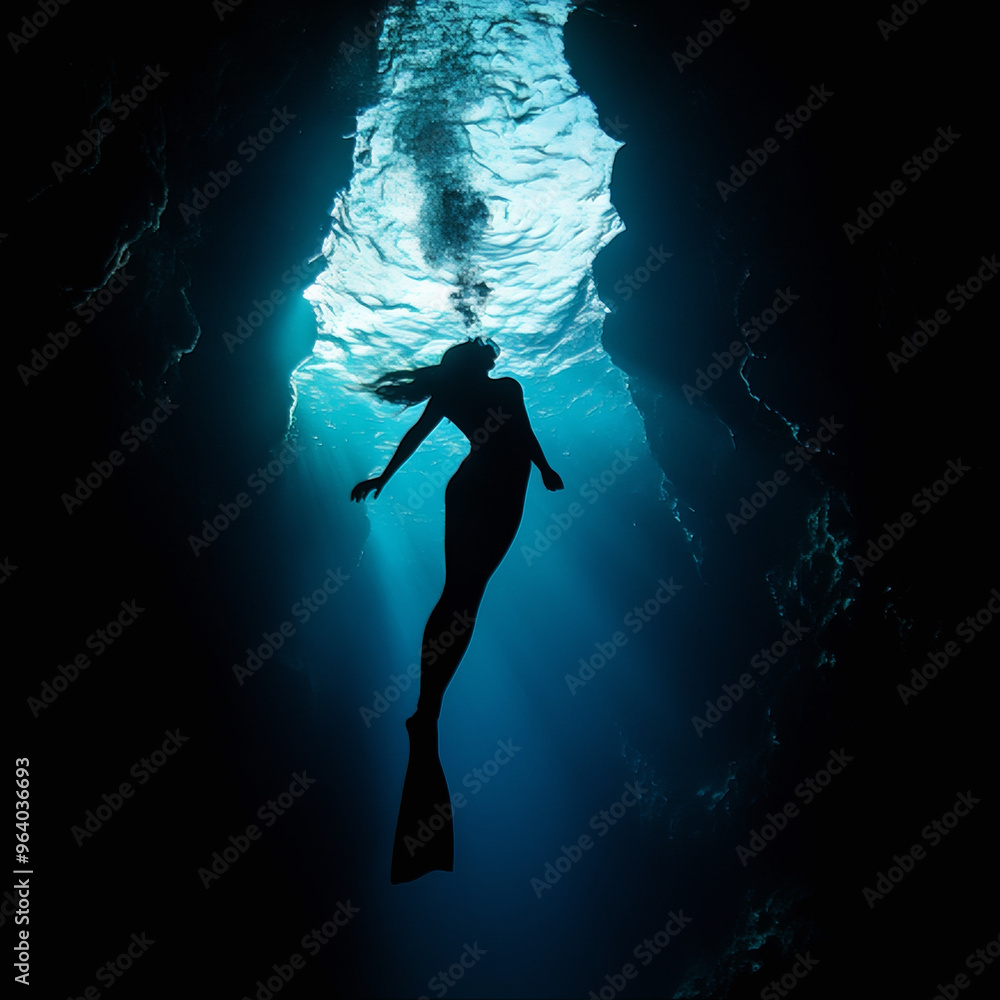 Deep dive in water, in the sea Deep dive in water, in the sea