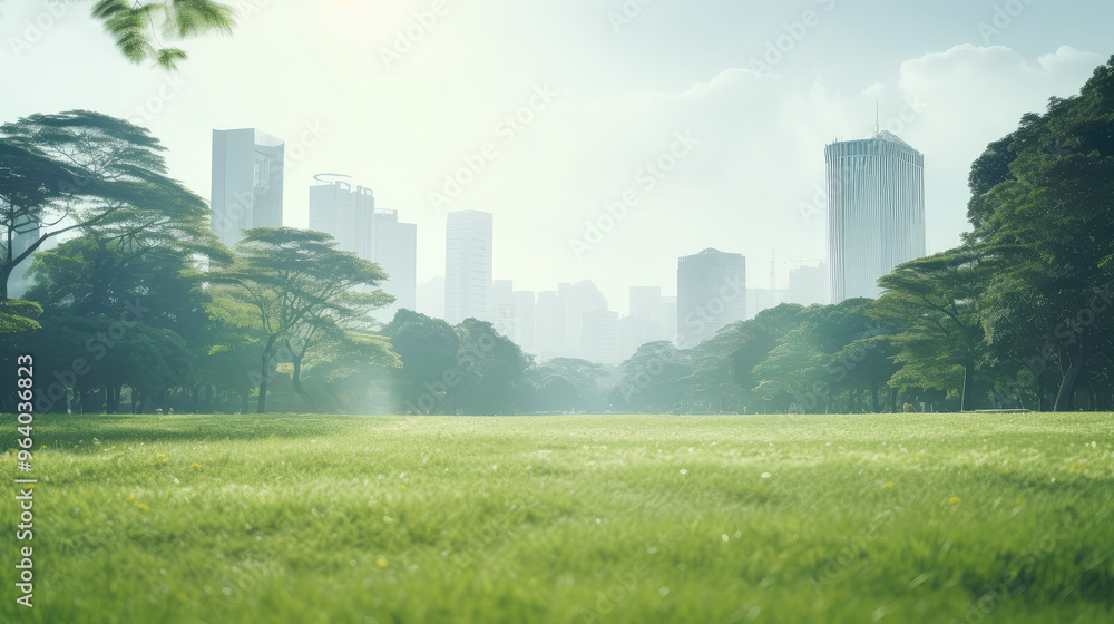 Obraz premium Serene City Park with Urban Skyline