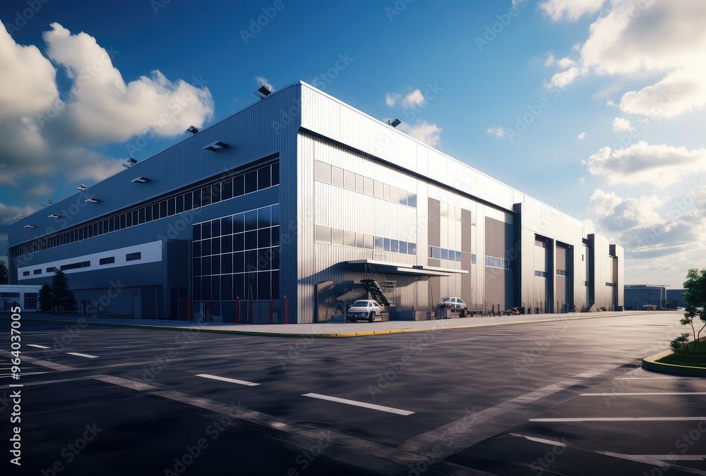 Modern Industrial Warehouse Exterior at Daytime Modern Industrial Warehouse Exterior at Daytime