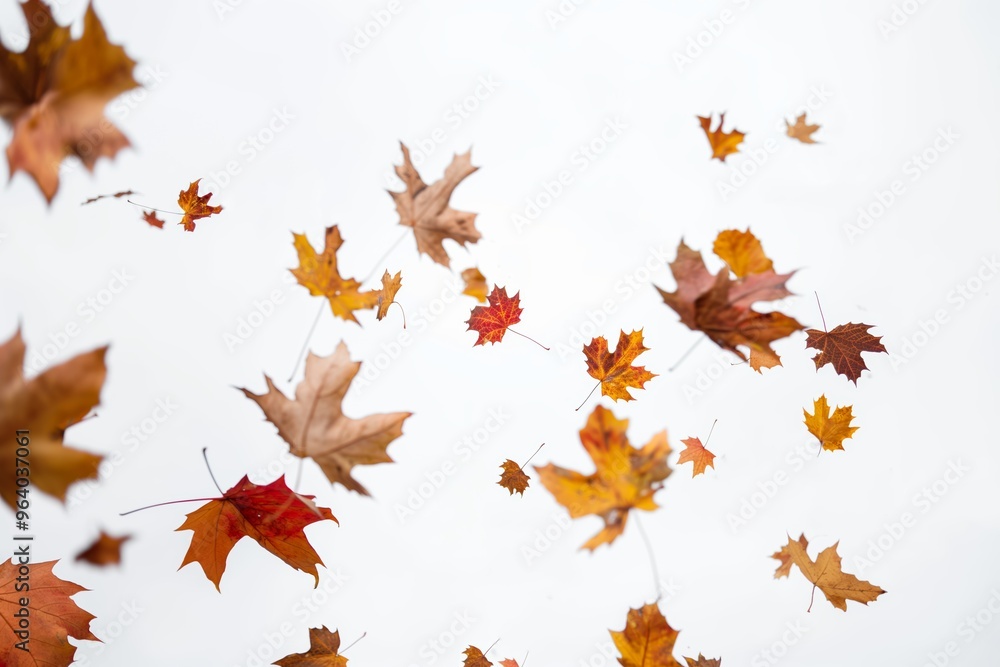 Colorful autumn leaves swirling peacefully on white Colorful autumn leaves swirling peacefully on white
