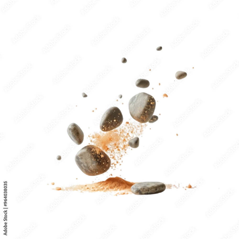 stones and dust Floating , random position, on white background stones and dust Floating , random position, on white background