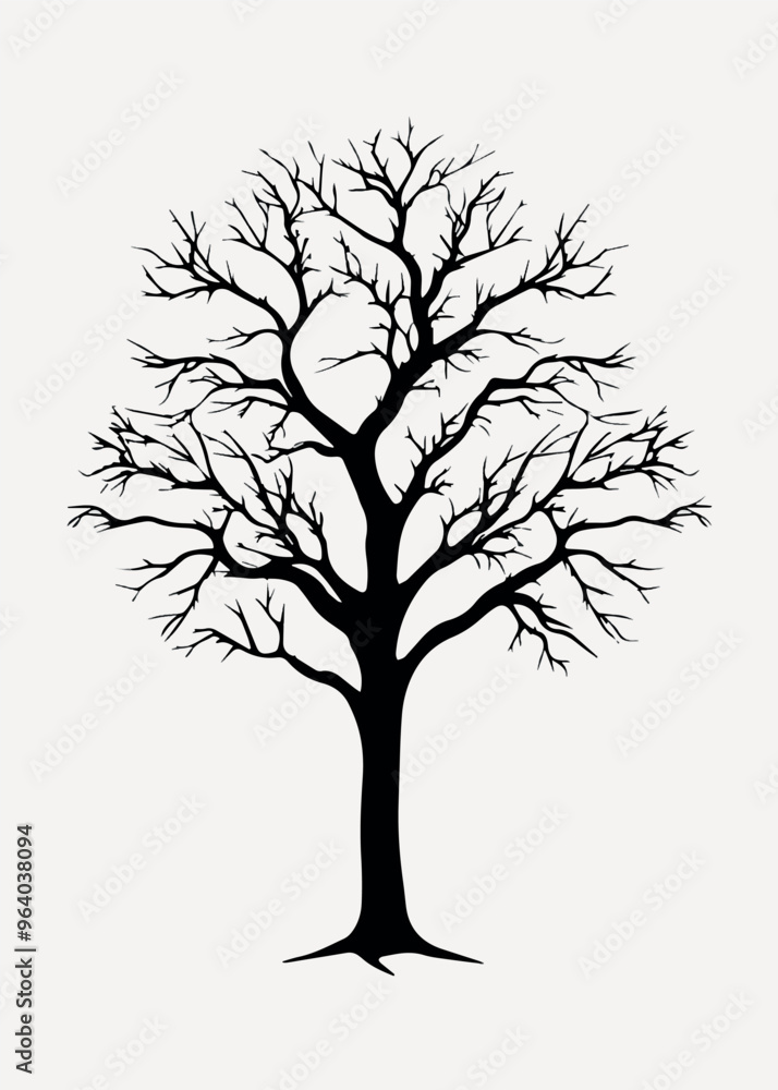 Silhouette tree with branching leaves Silhouette tree with branching leaves