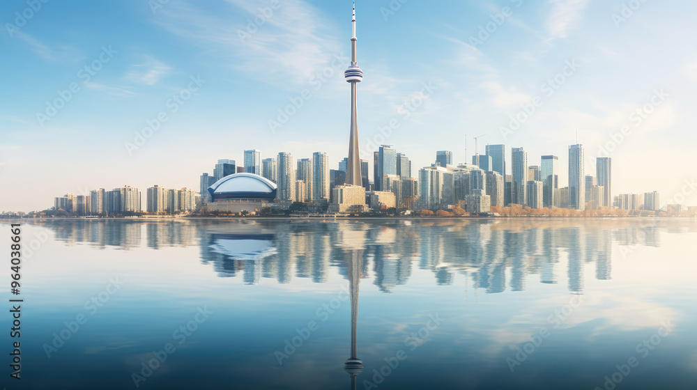 Obraz premium Spectacular Waterfront City Skyline Reflection