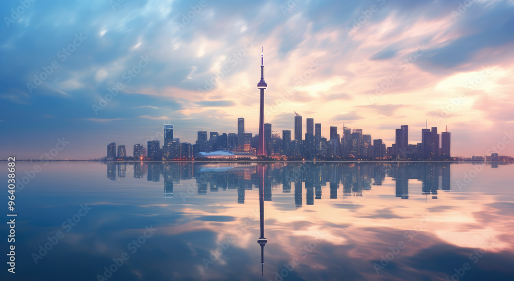 Naklejka premium Toronto Skyline at Dawn Reflection