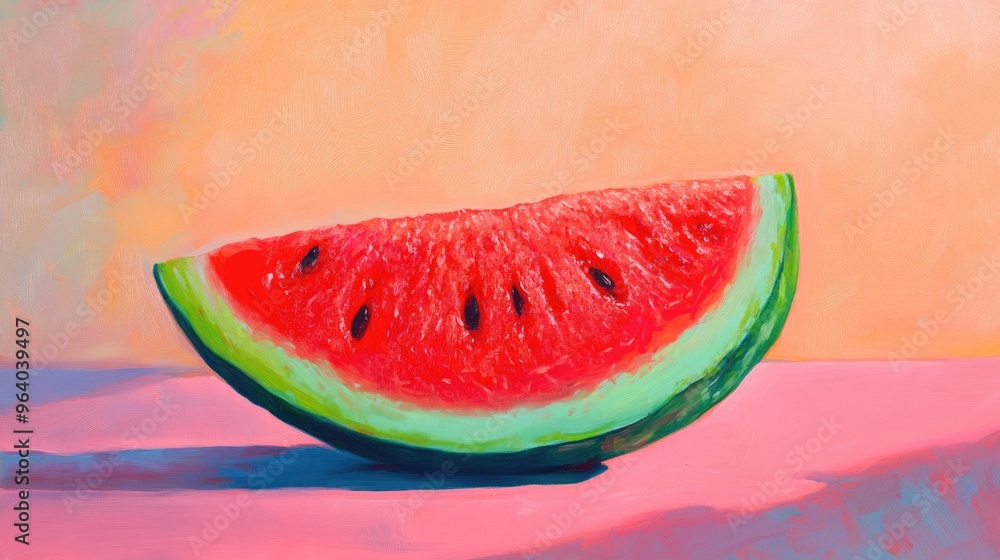 Oil painting depicting a slice of watermelon a vibrant fruit treat Oil painting depicting a slice of watermelon a vibrant fruit treat
