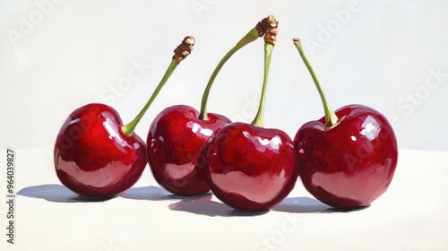 Wallpaper Mural Oil painting depicting cherries against a white background showcasing the fruit in a distinct artistic style Torontodigital.ca