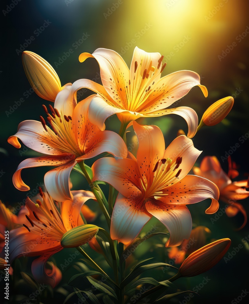Fototapeta premium Orange lilies against a dark background