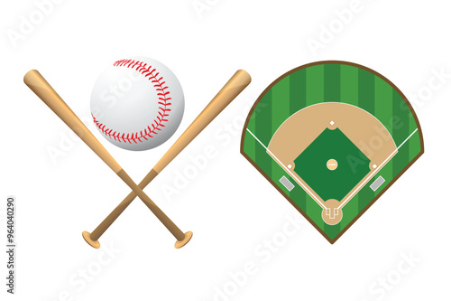baseball field top view, Softball field flat , vector illustration