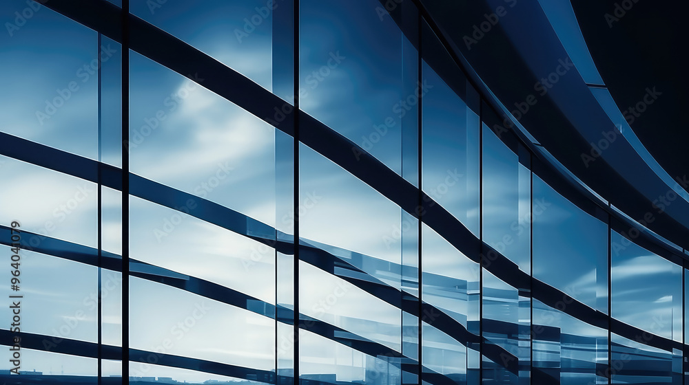 Modern Corporate Building Facade with Blue Sky Reflection Modern Corporate Building Facade with Blue Sky Reflection