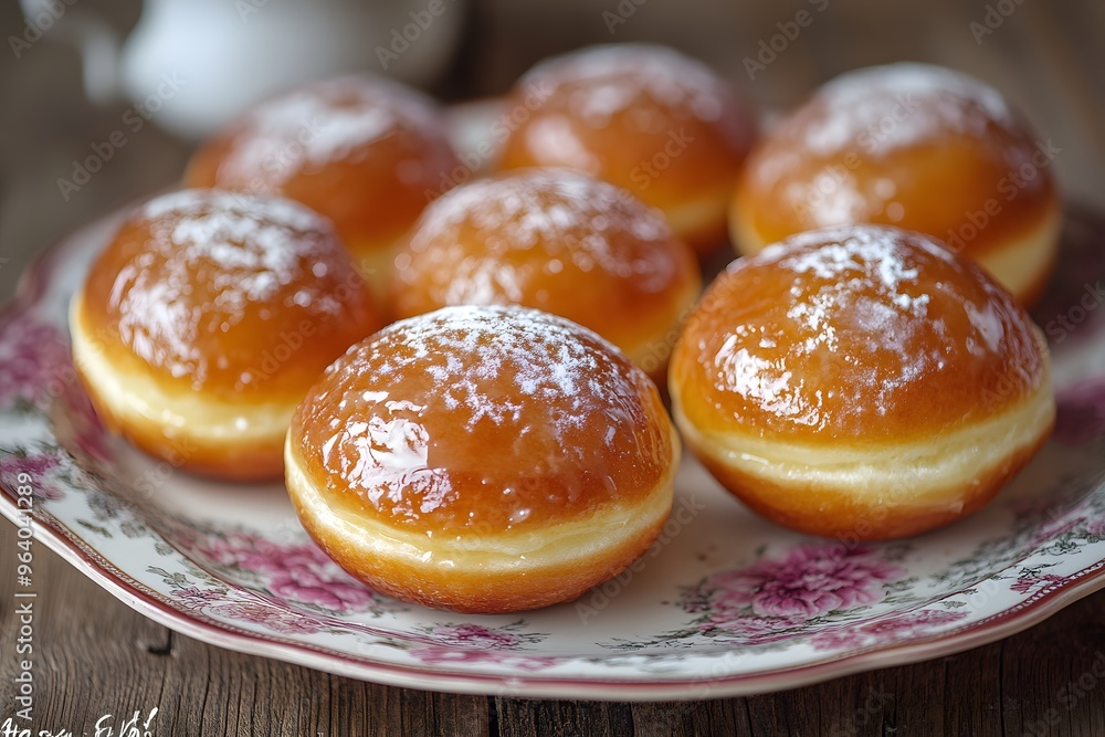 pączki, traditional Polish doughnuts, each with a rounded, slightly irregular shape that adds to their homemade charm pączki, traditional Polish doughnuts, each with a rounded, slightly irregular shape that adds to their homemade charm