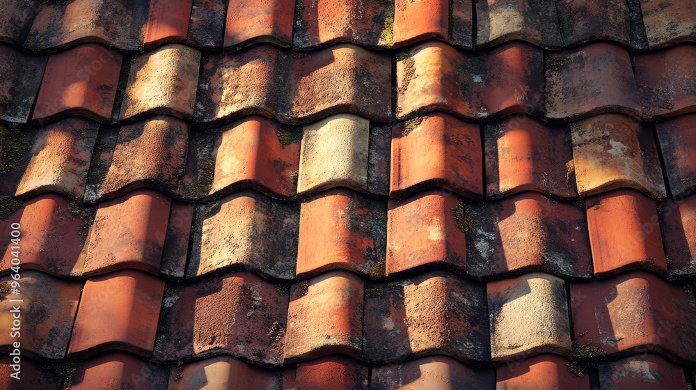 Close-up of weathered terracotta roof tiles Close-up of weathered terracotta roof tiles