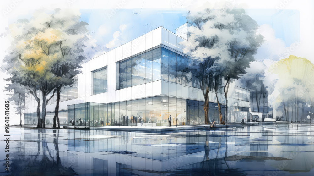 Modern Waterfront Commercial Building Rendering Modern Waterfront Commercial Building Rendering