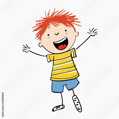 Happy cartoon boy jumping joyfully.