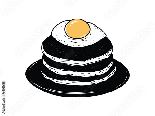 Silhouette Pancake and Egg Combo - Perfect Breakfast Illustration for National Pancake Day.