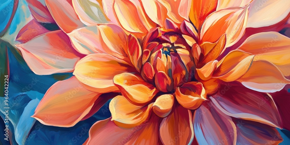 Close up oil painting of a vibrant and beautiful flower in a park showcasing its rich colors and intricate details Close up oil painting of a vibrant and beautiful flower in a park showcasing its rich colors and intricate details