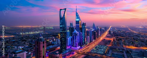 Wallpaper Mural Riyadh Cityscape at Twilight with Illuminated Skyscrapers and Traffic Torontodigital.ca